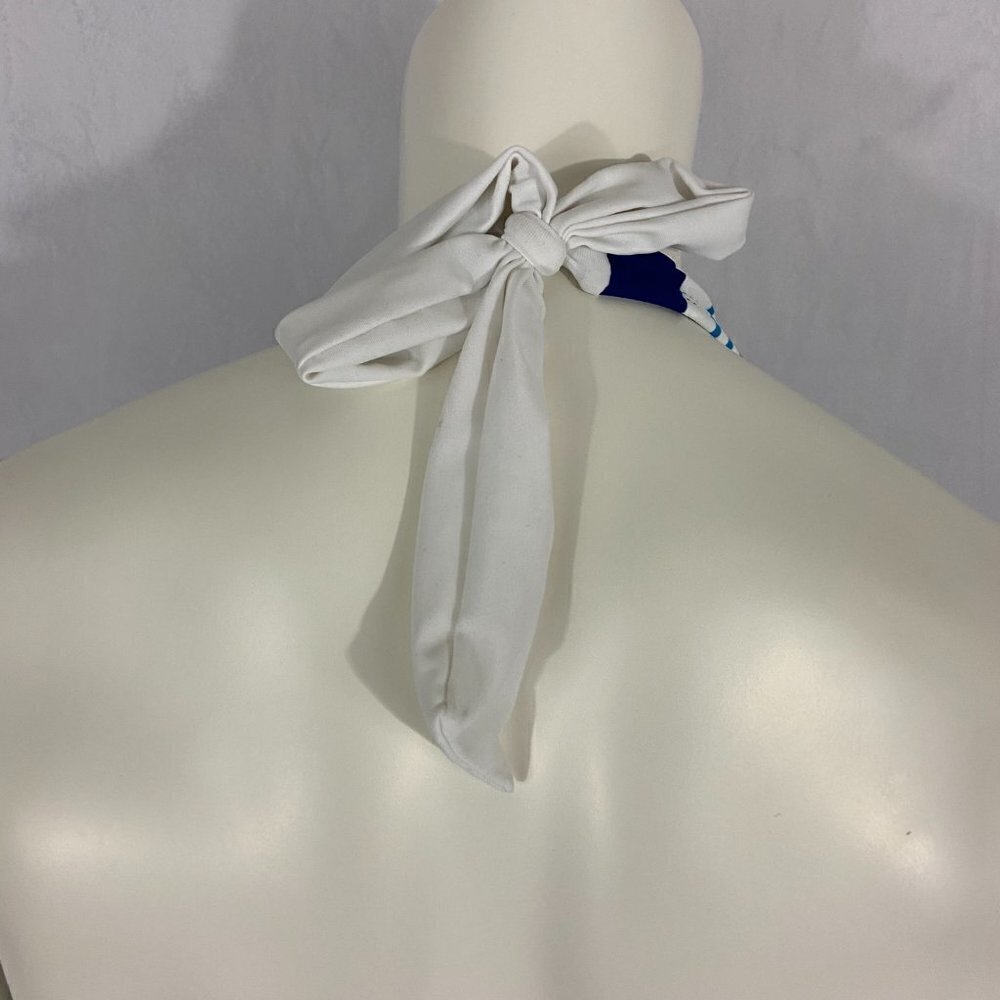 Ralph Lauren Striped Ring-Front Halter Bikini Top Blue & White Stripes Sz 14 NWT - Picture 6 of 9